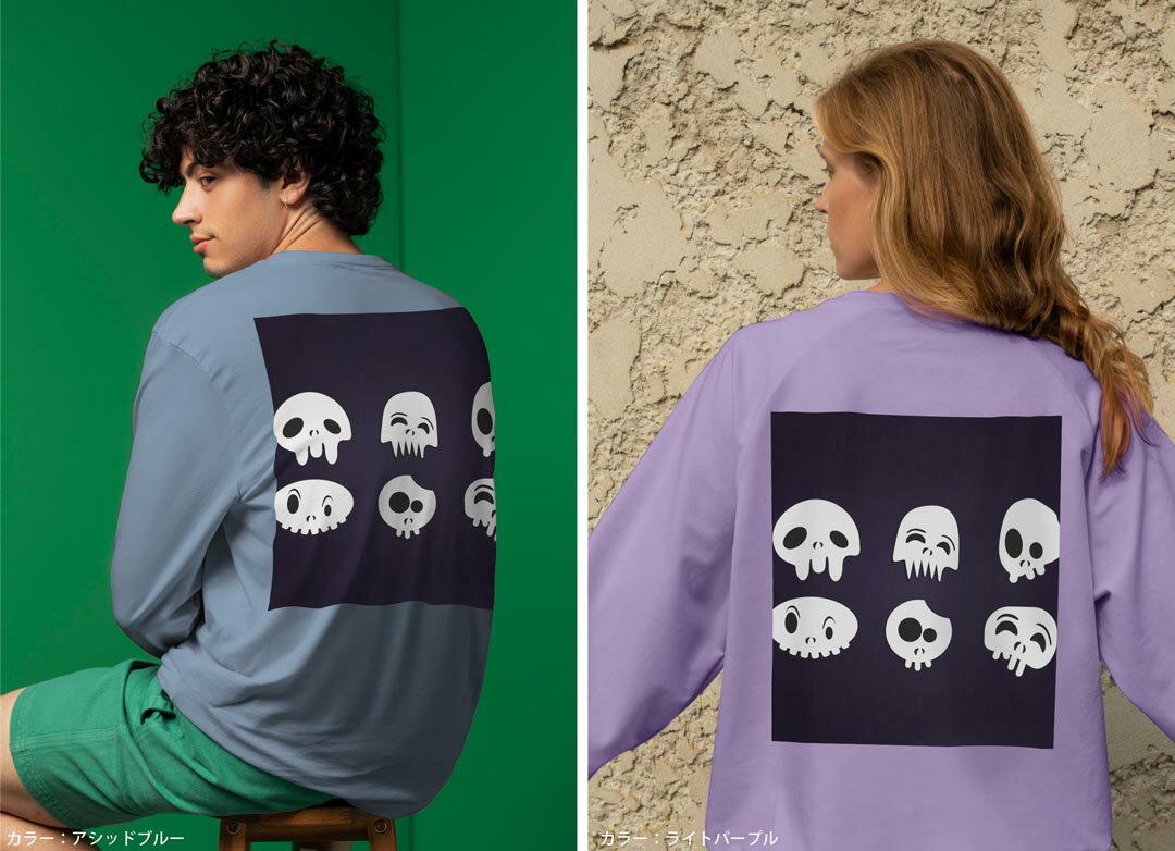 選べる14カラー バックプリント メンズ レディース ユニセックス unisex 長袖 デザイン XS S M L XL 2XL Tシャツ ロング ティーシャツ T shirt 012843 スカル　おばけ　イラスト