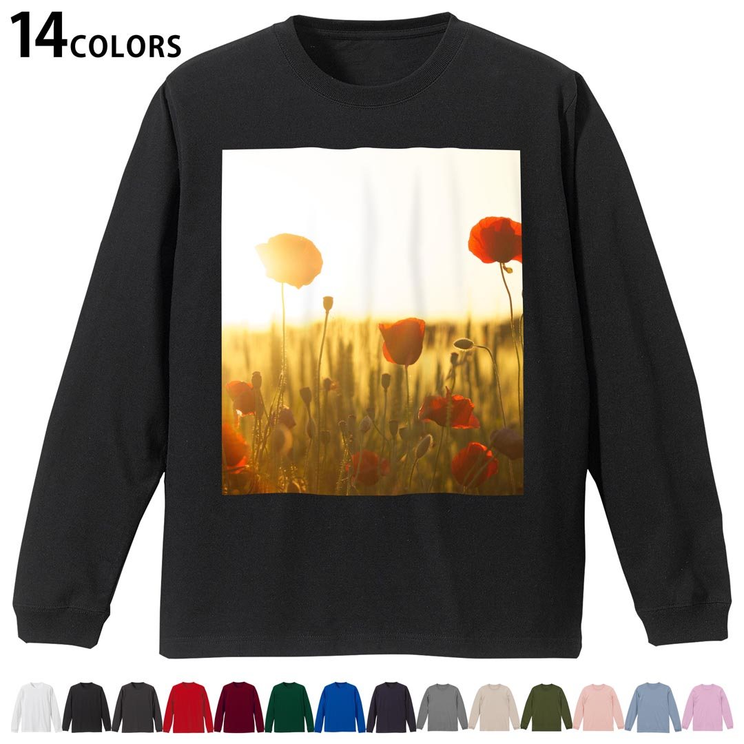 Other - 選べる14カラー 長袖リブ付きTシャツ メンズ レディース ユニセックス unisex 長袖 デザイン XS S M L XL 2XL Tシャツ ロング ティーシャツ T shirt 023691 花　フラワー　ポピー