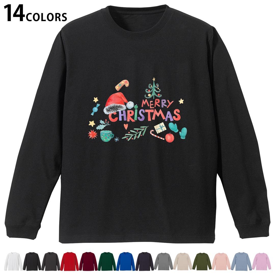 選べる14カラー 長袖リブ付きTシャツ メンズ レディース ユニセックス unisex 長袖 デザイン XS S M L XL 2XL Tシャツ ロング ティーシャツ T shirt 030160 クリスマス サンタ
