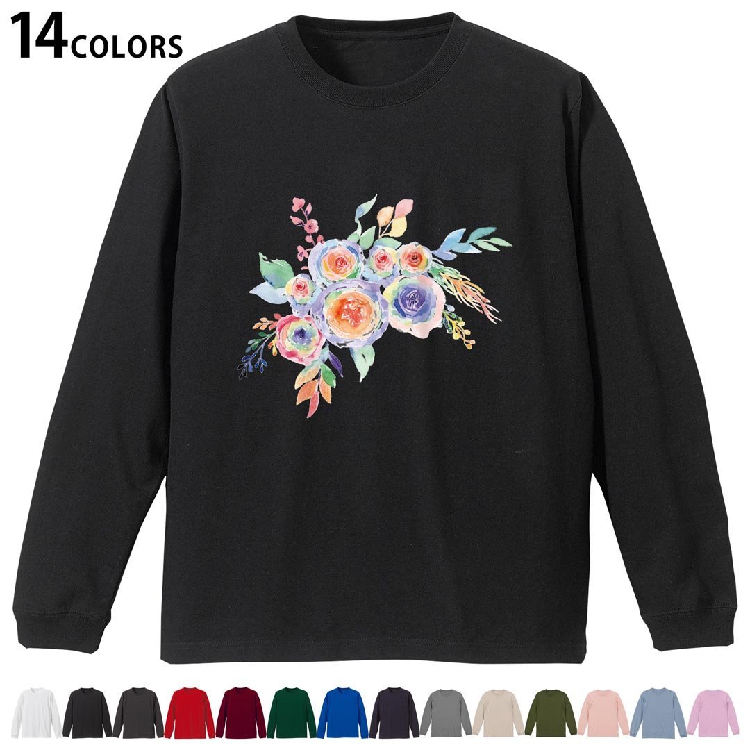 Other - 選べる14カラー 長袖リブ付きTシャツ メンズ レディース ユニセックス unisex 長袖 デザイン XS S M L XL 2XL Tシャツ ロング ティーシャツ T shirt 031708 花 カラフル
