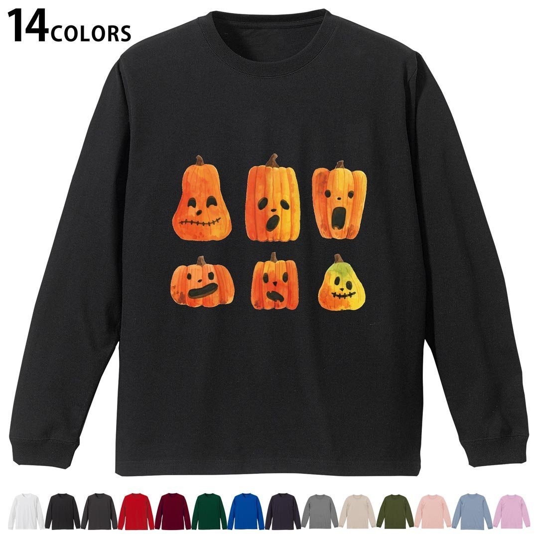 選べる14カラー 長袖リブ付きTシャツ メンズ レディース ユニセックス unisex 長袖 デザイン XS S M L XL 2XL Tシャツ ロング ティーシャツ T shirt 032634 パンプキン ジャック・オー・ランタン