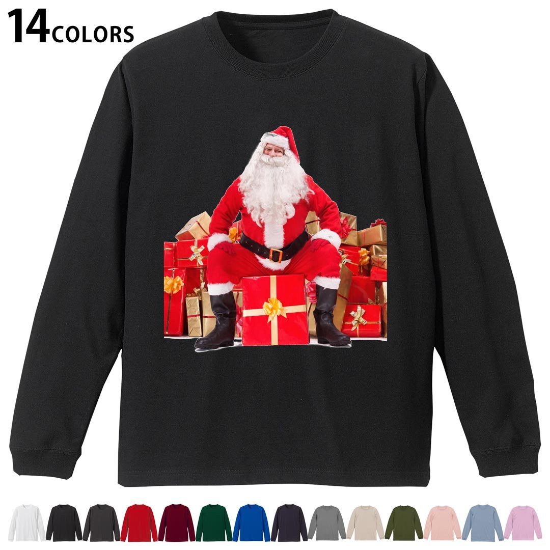 選べる14カラー 長袖リブ付きTシャツ メンズ レディース ユニセックス unisex 長袖 デザイン XS S M L XL 2XL Tシャツ ロング ティーシャツ T shirt 009980 クリスマス サンタ 写真