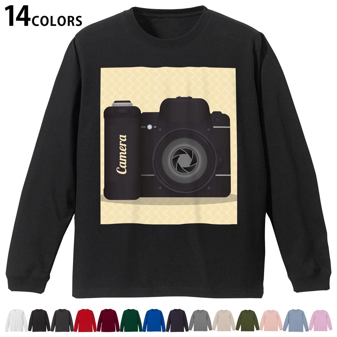 選べる14カラー 長袖リブ付きTシャツ メンズ レディース ユニセックス unisex 長袖 デザイン XS S M L XL 2XL Tシャツ ロング ティーシャツ T shirt 010304 カメラ　英語　黒