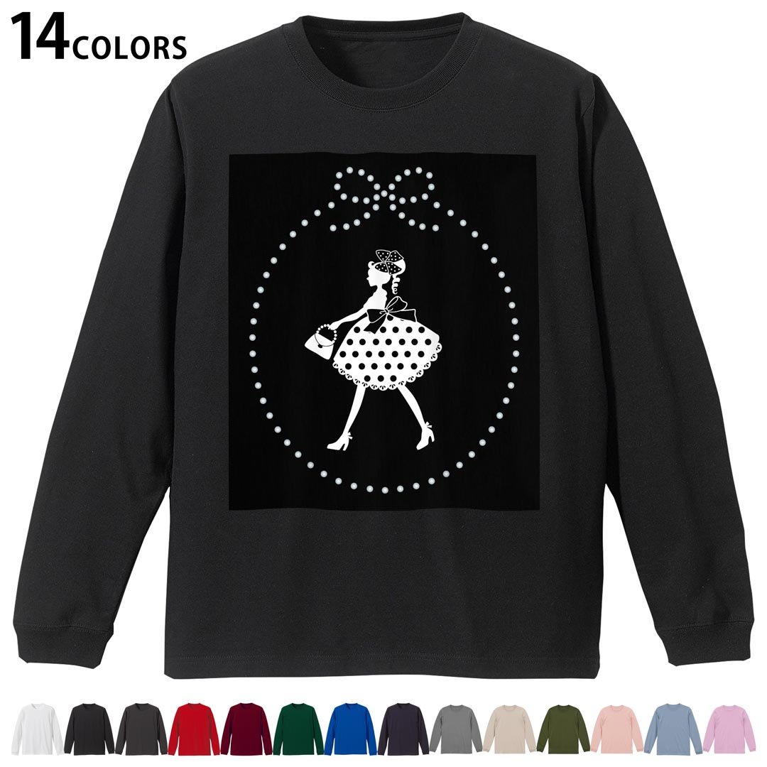 選べる14カラー 長袖リブ付きTシャツ メンズ レディース ユニセックス unisex 長袖 デザイン XS S M L XL 2XL Tシャツ ロング ティーシャツ T shirt 010809 リボン　水玉　ガーリー