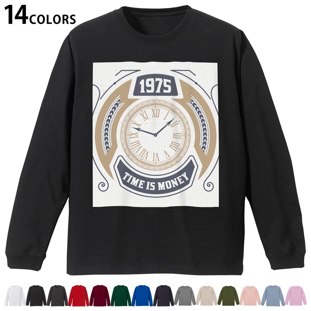 T-Shirts （Short Sleeve） - 選べる14カラー 長袖リブ付きTシャツ メンズ レディース ユニセックス unisex 長袖 デザイン XS S M L XL 2XL Tシャツ ロング ティーシャツ T shirt 011227 時計　英語　ビンテージ