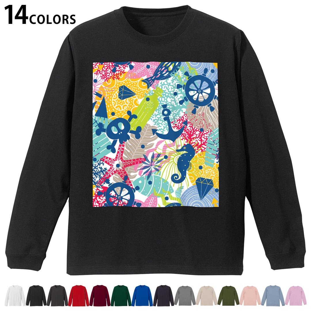 T-Shirts （Long-Sleeved） - 選べる14カラー 長袖リブ付きTシャツ メンズ レディース ユニセックス unisex 長袖 デザイン XS S M L XL 2XL Tシャツ ロング ティーシャツ T shirt 012011 スカル　いかり　マリン