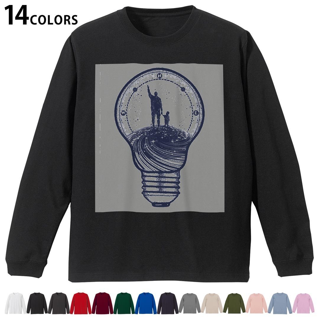 Other - 選べる14カラー 長袖リブ付きTシャツ メンズ レディース ユニセックス unisex 長袖 デザイン XS S M L XL 2XL Tシャツ ロング ティーシャツ T shirt 015520 電球　人間　モノクロ
