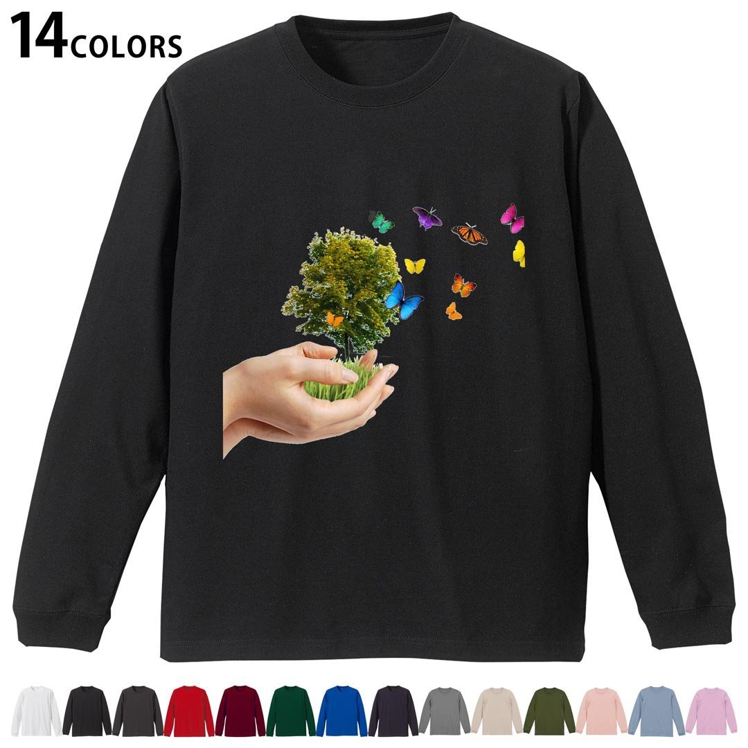 Other - 選べる14カラー 長袖リブ付きTシャツ メンズ レディース ユニセックス unisex 長袖 デザイン XS S M L XL 2XL Tシャツ ロング ティーシャツ T shirt 016170 自然　木　鳥