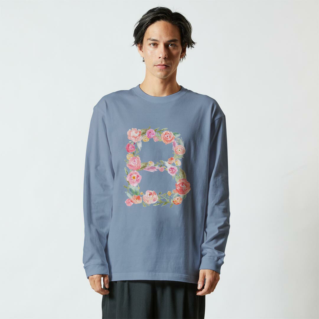 選べる14カラー 長袖リブ付きTシャツ メンズ レディース ユニセックス unisex 長袖 デザイン XS S M L XL 2XL Tシャツ ロング ティーシャツ T shirt 019473 文字 b アルファベット