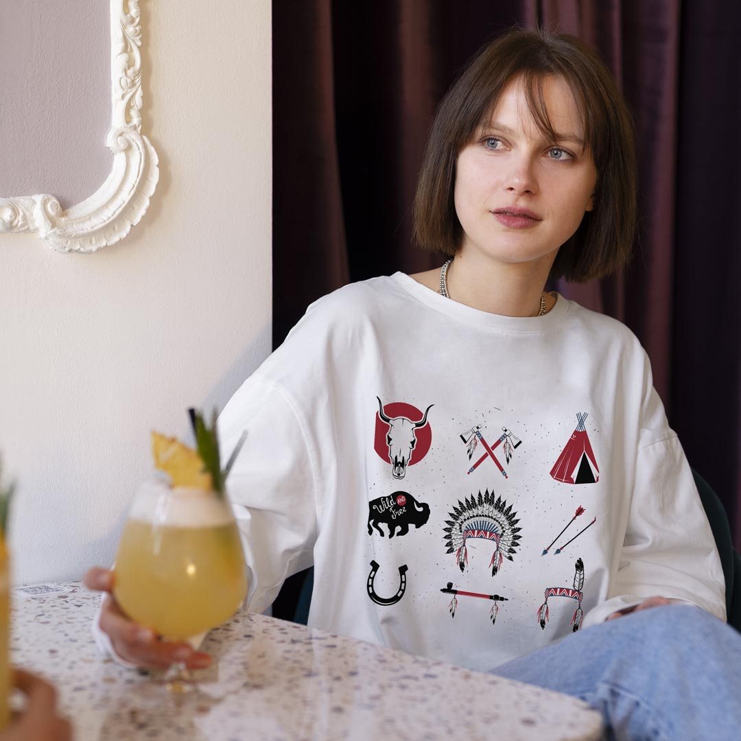 選べる14カラー 長袖リブ付きTシャツ メンズ レディース ユニセックス unisex 長袖 デザイン XS S M L XL 2XL Tシャツ ロング ティーシャツ T shirt 014125 インディアン　弓矢