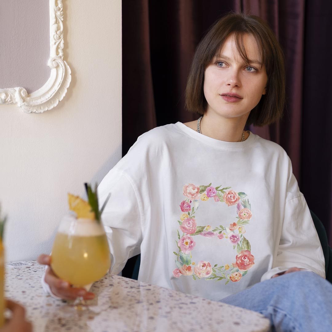 選べる14カラー 長袖リブ付きTシャツ メンズ レディース ユニセックス unisex 長袖 デザイン XS S M L XL 2XL Tシャツ ロング ティーシャツ T shirt 019473 文字 b アルファベット