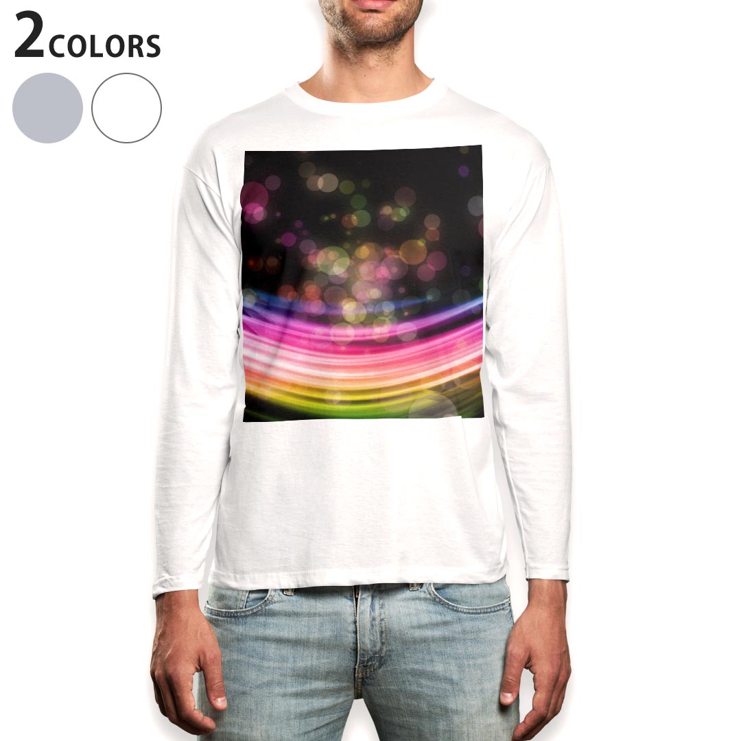 ロング tシャツ メンズ 長袖 ホワイト グレー デザイン XS S M L XL 2XL Tシャツ ティーシャツ T shirt long sleeve 000086 虹色　ドット