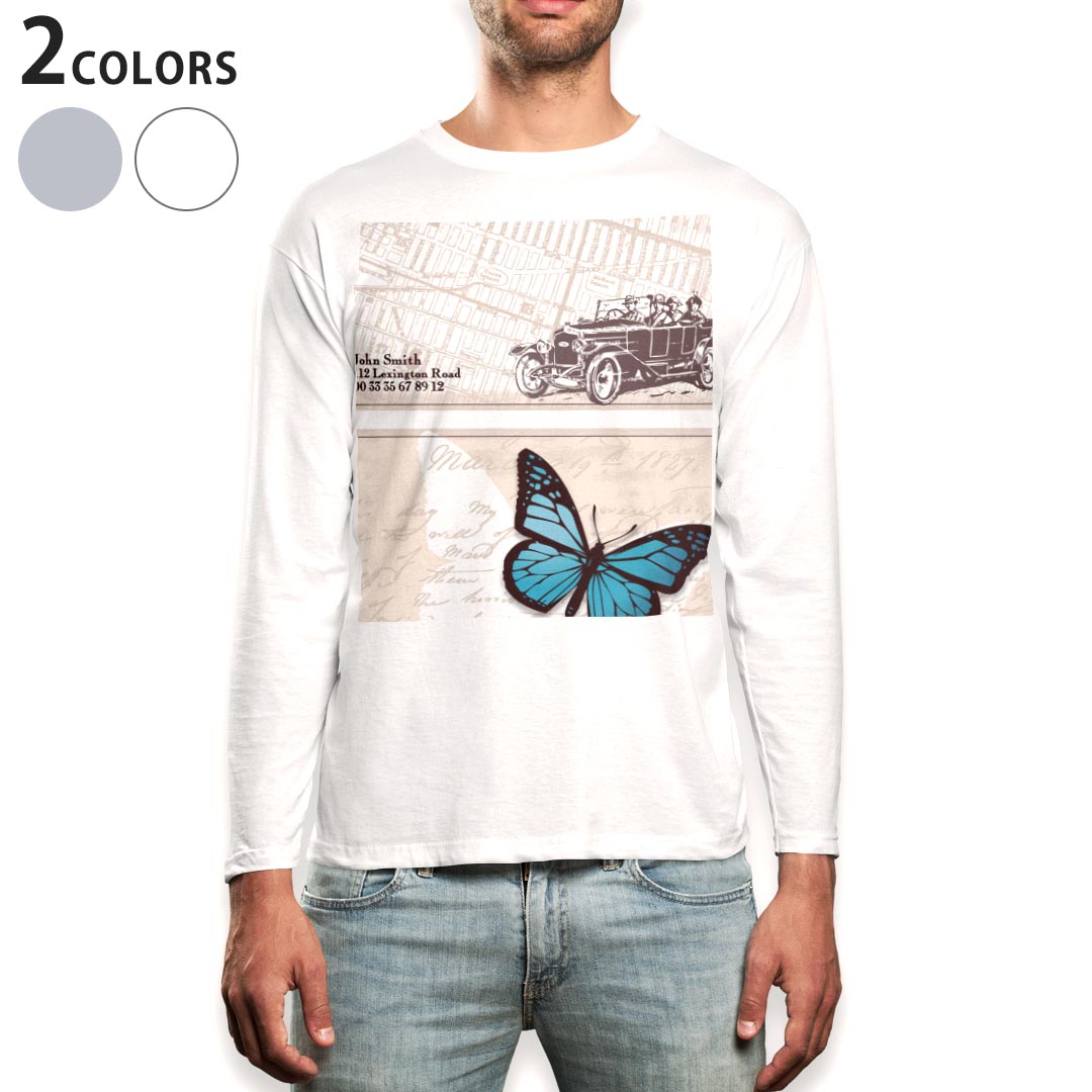 Other - ロング tシャツ メンズ 長袖 ホワイト グレー デザイン XS S M L XL 2XL Tシャツ ティーシャツ T shirt long sleeve 000145 蝶　はがき　茶色