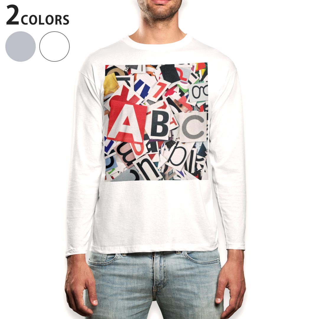 ロング tシャツ メンズ 長袖 ホワイト グレー デザイン XS S M L XL 2XL Tシャツ ティーシャツ T shirt long sleeve 000269 英字 デザイン