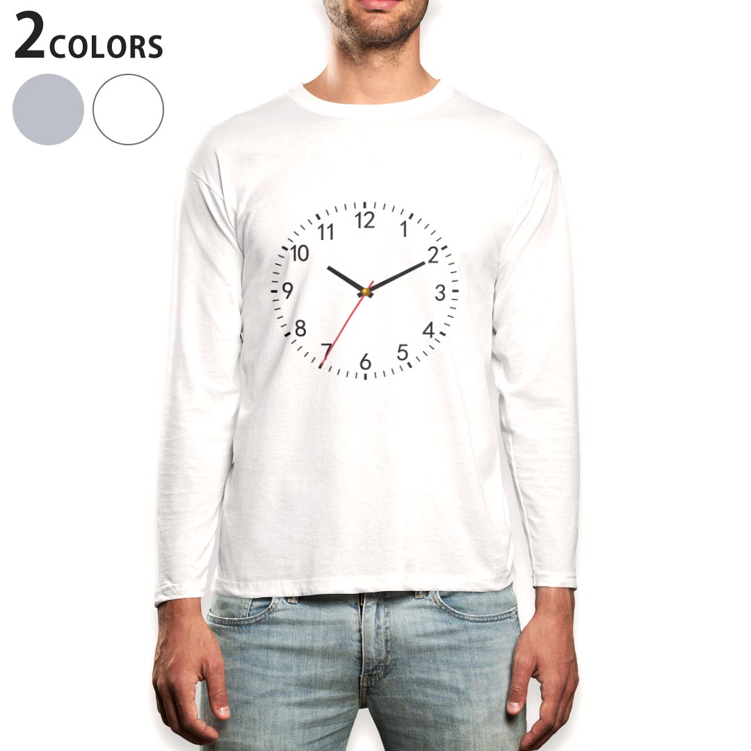 Long-Sleeved - ロング tシャツ メンズ 長袖 ホワイト グレー デザイン XS S M L XL 2XL Tシャツ ティーシャツ T shirt long sleeve 000271 時計　シンプル