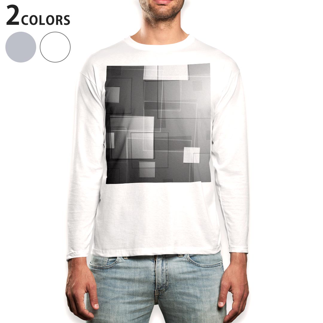 ロング tシャツ メンズ 長袖 ホワイト グレー デザイン XS S M L XL 2XL Tシャツ ティーシャツ T shirt long sleeve 000306 モノクロ　タイル　市松模様