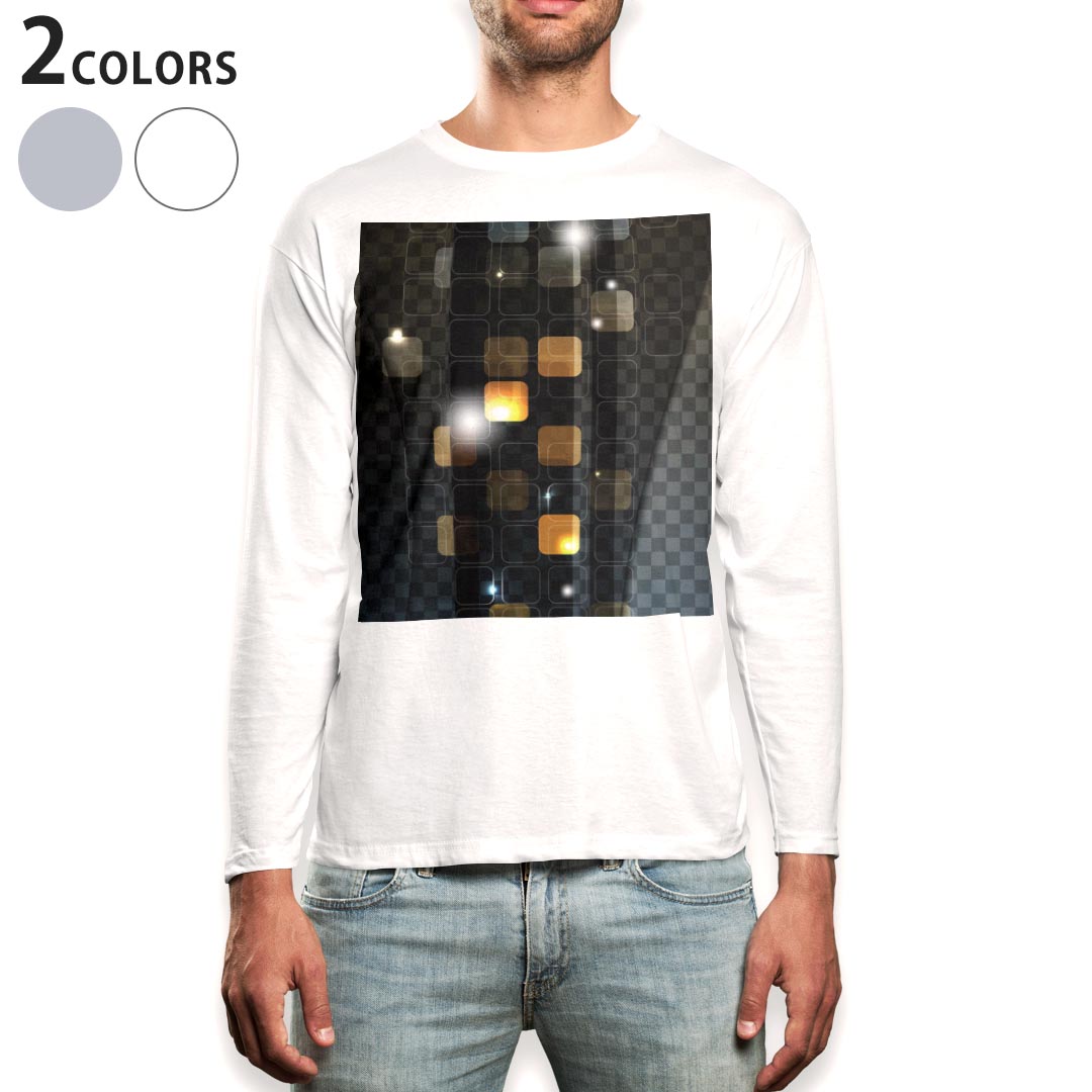 ロング tシャツ メンズ 長袖 ホワイト グレー デザイン XS S M L XL 2XL Tシャツ ティーシャツ T shirt long sleeve 000360 市松模様(4.0)