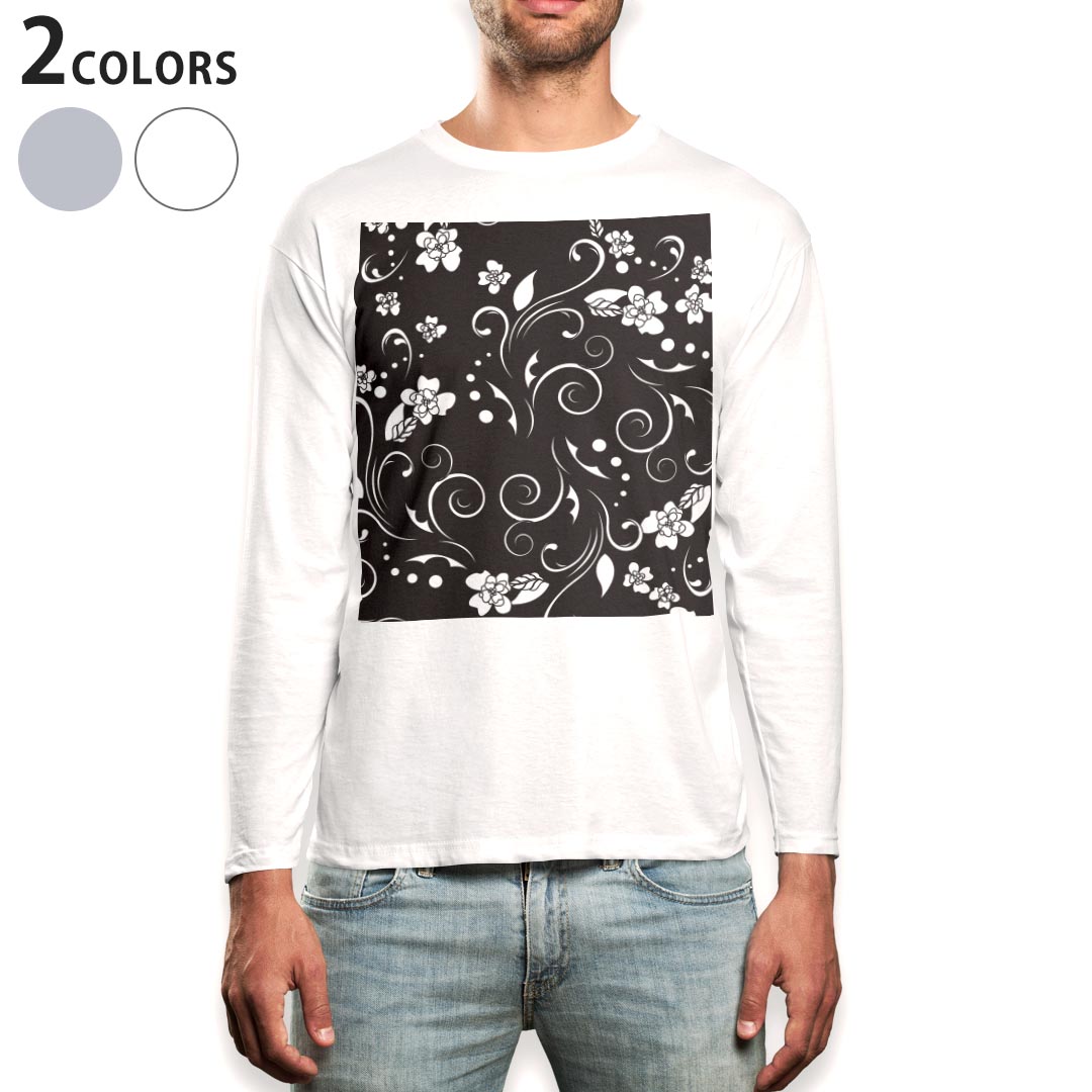 Other - ロング tシャツ メンズ 長袖 ホワイト グレー デザイン XS S M L XL 2XL Tシャツ ティーシャツ T shirt long sleeve 000386 ペイズリー　ダマスク　花