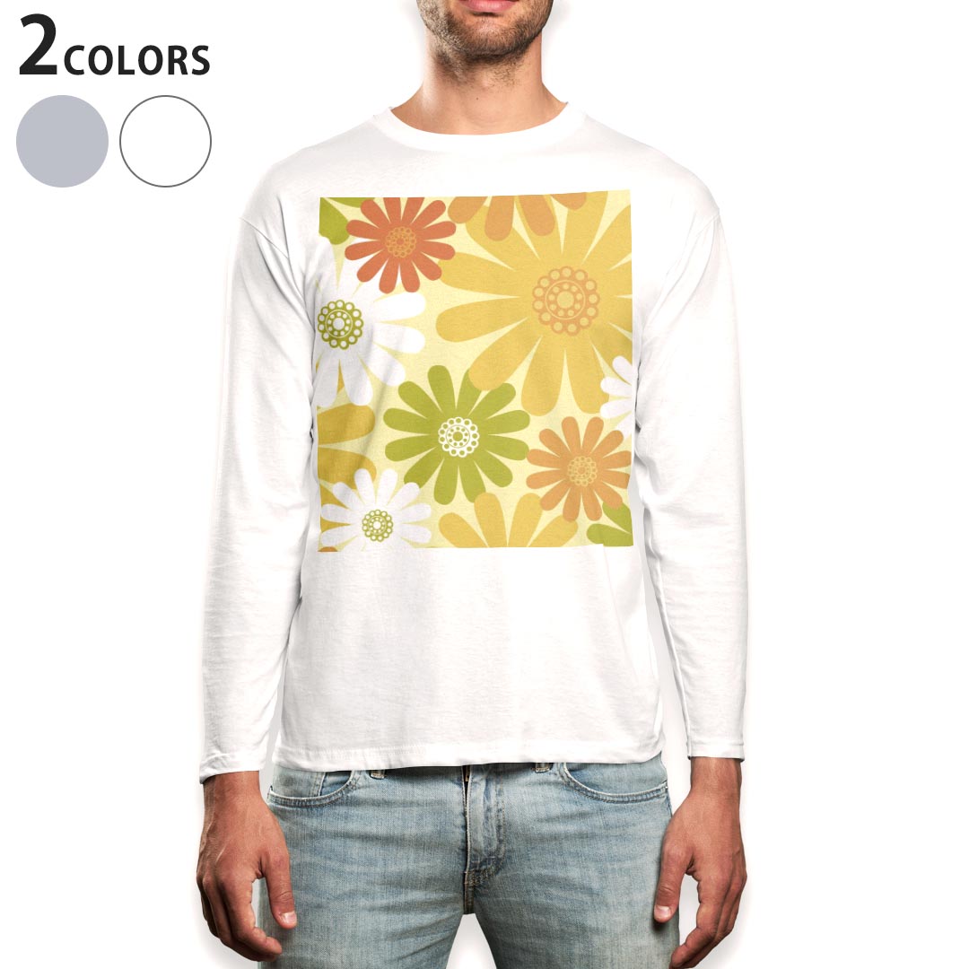 Rakuten - ロング tシャツ メンズ 長袖 ホワイト グレー デザイン XS S M L XL 2XL Tシャツ ティーシャツ T shirt long sleeve 000679 花　黄色