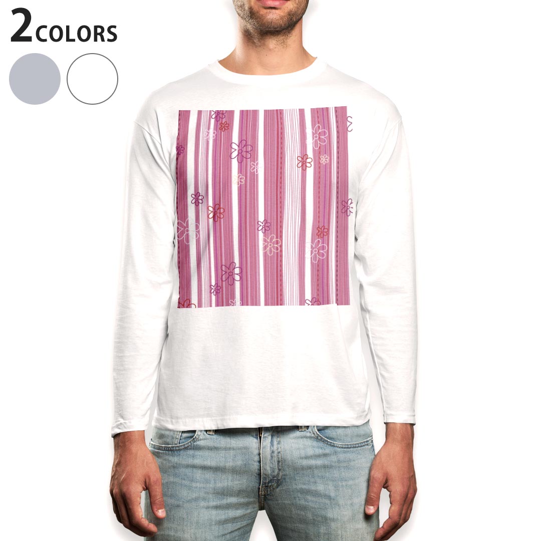 ロング tシャツ メンズ 長袖 ホワイト グレー デザイン XS S M L XL 2XL Tシャツ ティーシャツ T shirt long sleeve 000694 花 ストライプ