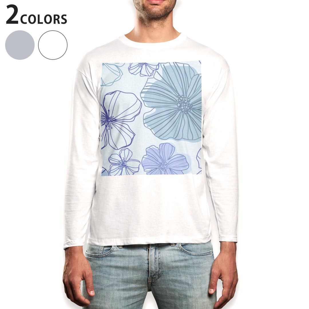 Long-Sleeved - ロング tシャツ メンズ 長袖 ホワイト グレー デザイン XS S M L XL 2XL Tシャツ ティーシャツ T shirt long sleeve 000725 花　模様