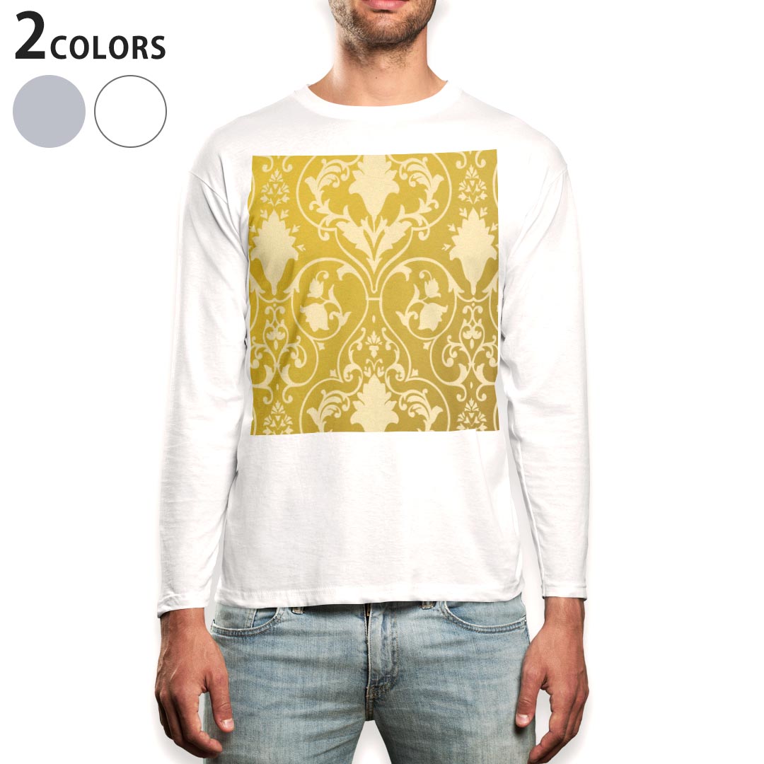 ロング tシャツ メンズ 長袖 ホワイト グレー デザイン XS S M L XL 2XL Tシャツ ティーシャツ T shirt long sleeve 000797 ダマスク グラデーション