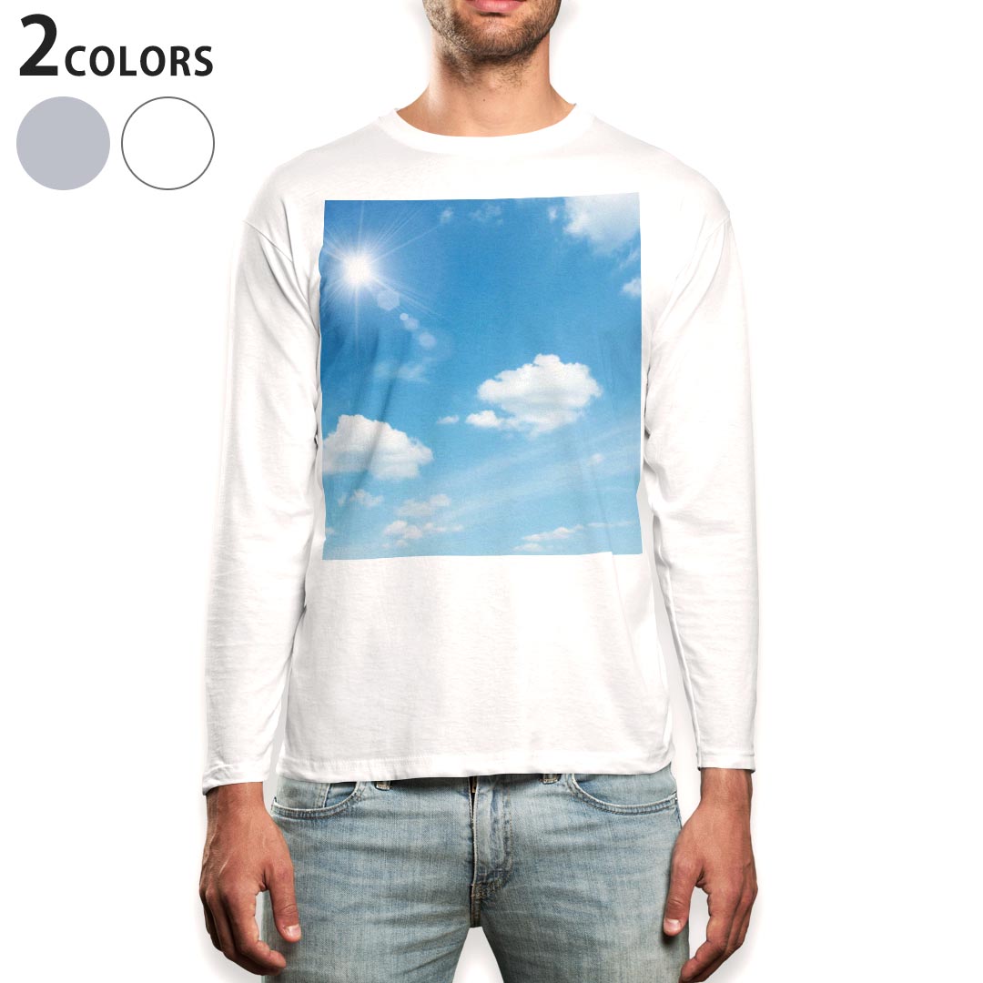 长袖 - ロング tシャツ メンズ 長袖 ホワイト グレー デザイン XS S M L XL 2XL Tシャツ ティーシャツ T shirt long sleeve 000959 空　雲