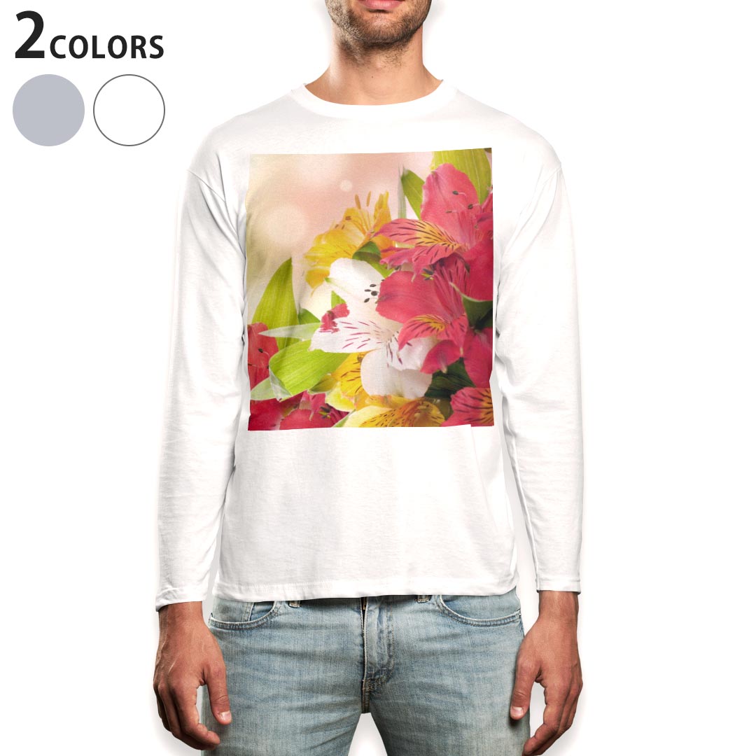 ロング tシャツ メンズ 長袖 ホワイト グレー デザイン XS S M L XL 2XL Tシャツ ティーシャツ T shirt long sleeve 000970 花　ツツジ