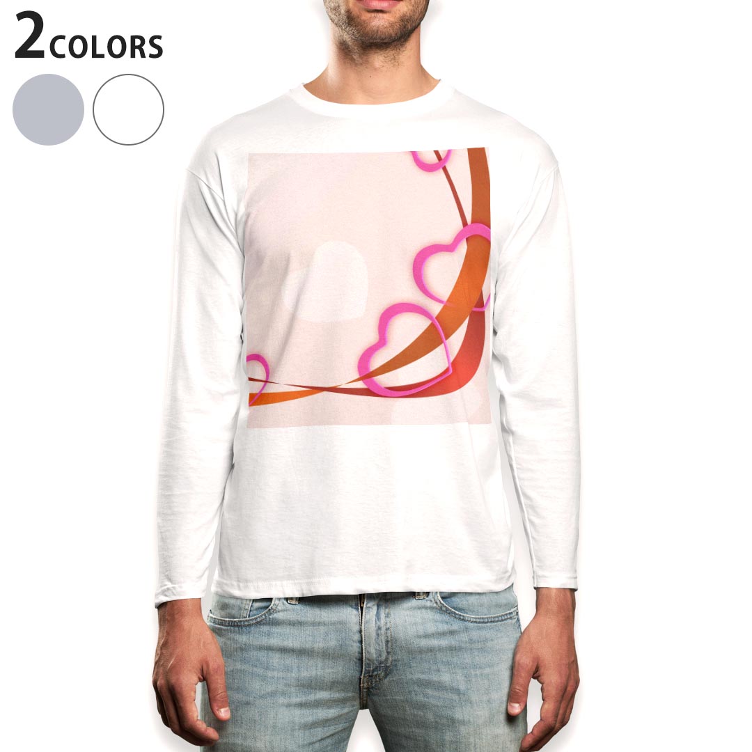 ロング tシャツ メンズ 長袖 ホワイト グレー デザイン XS S M L XL 2XL Tシャツ ティーシャツ T shirt long sleeve 000975 ハート 模様