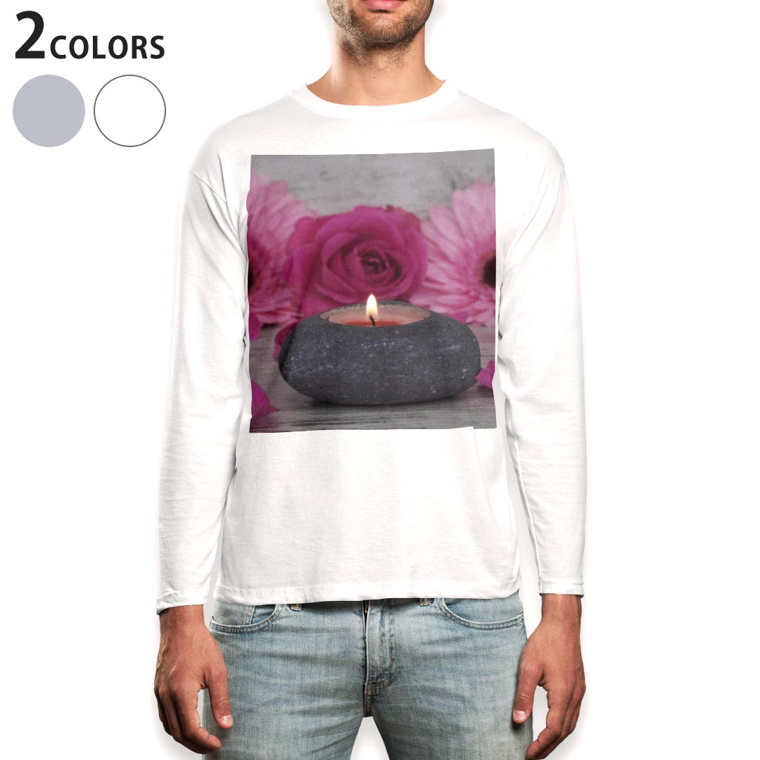 Rakuten - ロング tシャツ メンズ 長袖 ホワイト グレー デザイン XS S M L XL 2XL Tシャツ ティーシャツ T shirt long sleeve 001000 花　アロマ