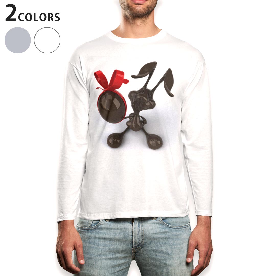 ロング tシャツ メンズ 長袖 ホワイト グレー デザイン XS S M L XL 2XL Tシャツ ティーシャツ T shirt long sleeve 001011 うさぎ リボン