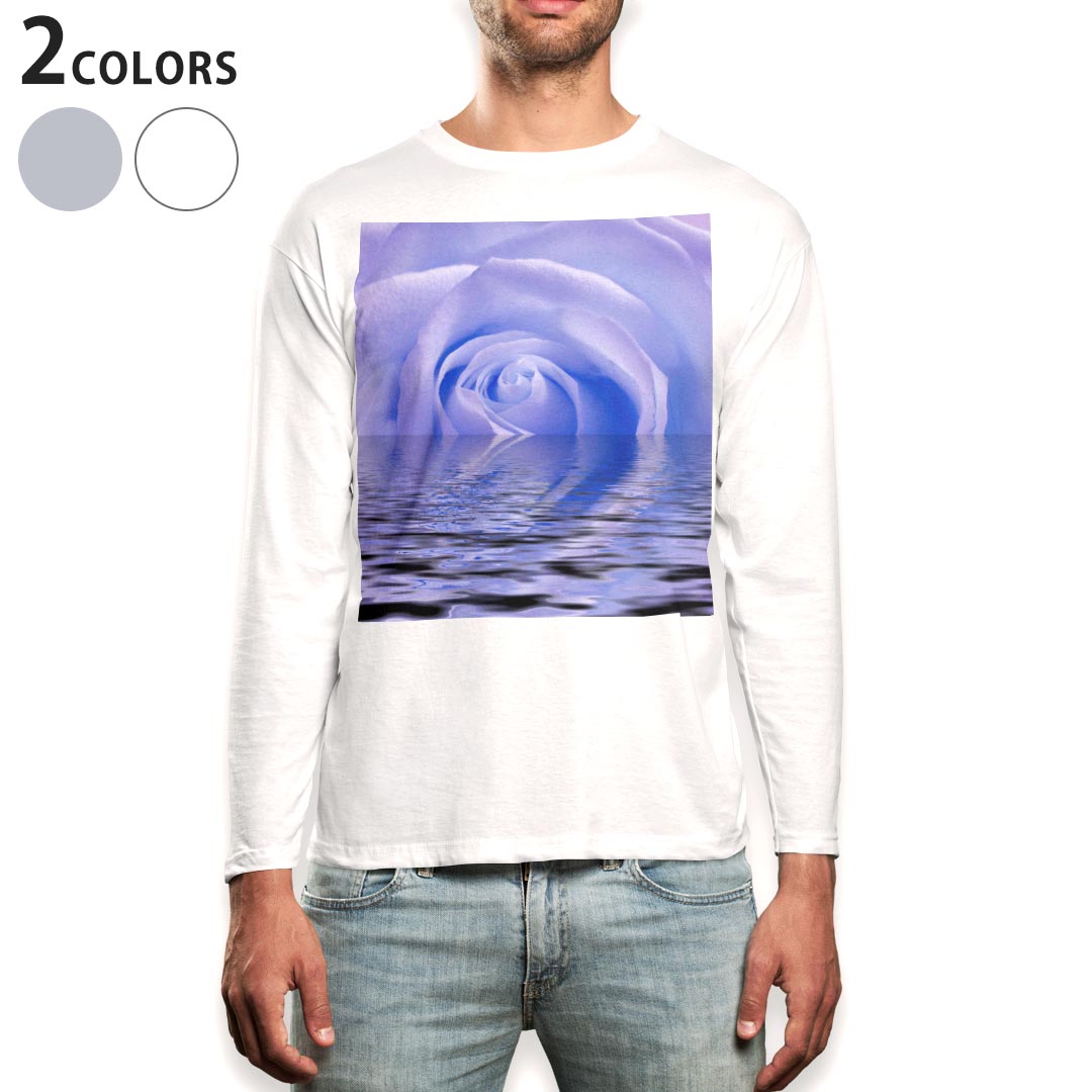 乐天商城 - ロング tシャツ メンズ 長袖 ホワイト グレー デザイン XS S M L XL 2XL Tシャツ ティーシャツ T shirt long sleeve 001018 薔薇　海