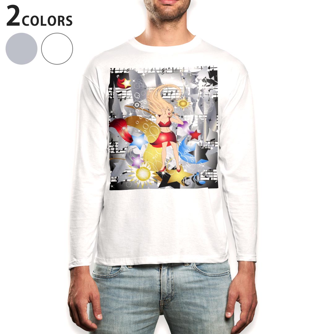 ロング tシャツ メンズ 長袖 ホワイト グレー デザイン XS S M L XL 2XL Tシャツ ティーシャツ T shirt long sleeve 001030 音楽 音符