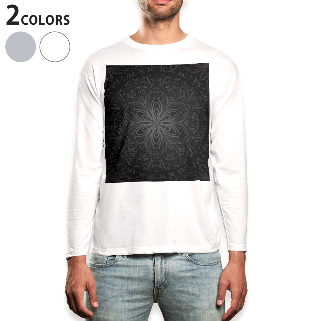 Spain （Clubs） - ロング tシャツ メンズ 長袖 ホワイト グレー デザイン XS S M L XL 2XL Tシャツ ティーシャツ T shirt long sleeve 001047 ダマスク　黒