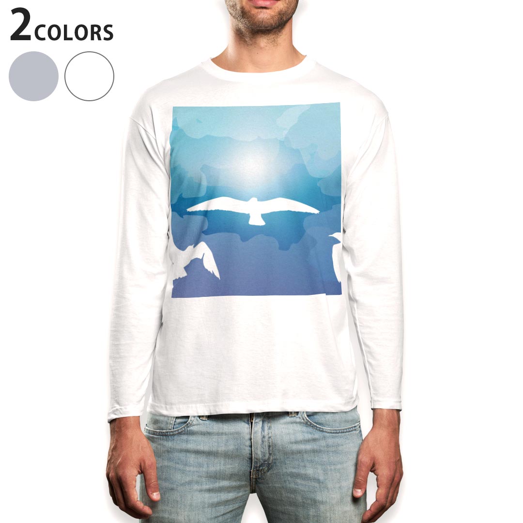 Other - ロング tシャツ メンズ 長袖 ホワイト グレー デザイン XS S M L XL 2XL Tシャツ ティーシャツ T shirt long sleeve 001140 空　鳥