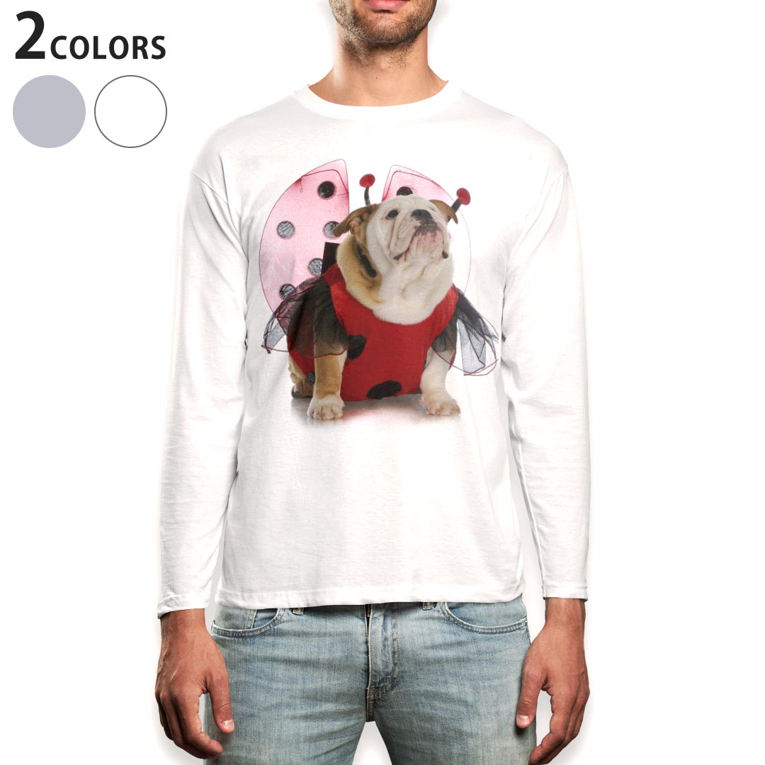 ロング tシャツ メンズ 長袖 ホワイト グレー デザイン XS S M L XL 2XL Tシャツ ティーシャツ T shirt long sleeve 001176 犬 てんとう虫