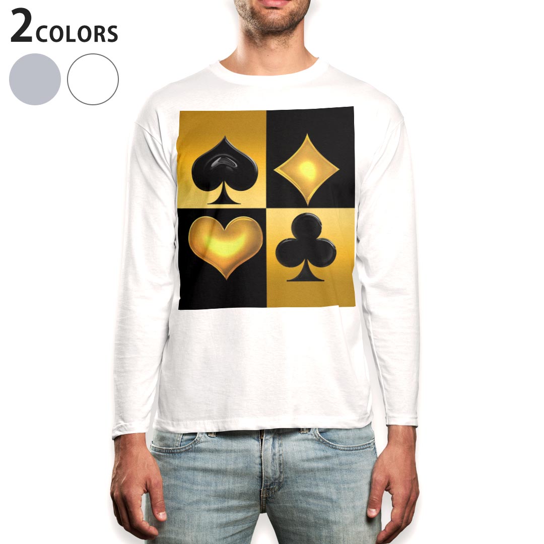 Rakuten - ロング tシャツ メンズ 長袖 ホワイト グレー デザイン XS S M L XL 2XL Tシャツ ティーシャツ T shirt long sleeve 001196 トランプ　ゴールド　ブラック