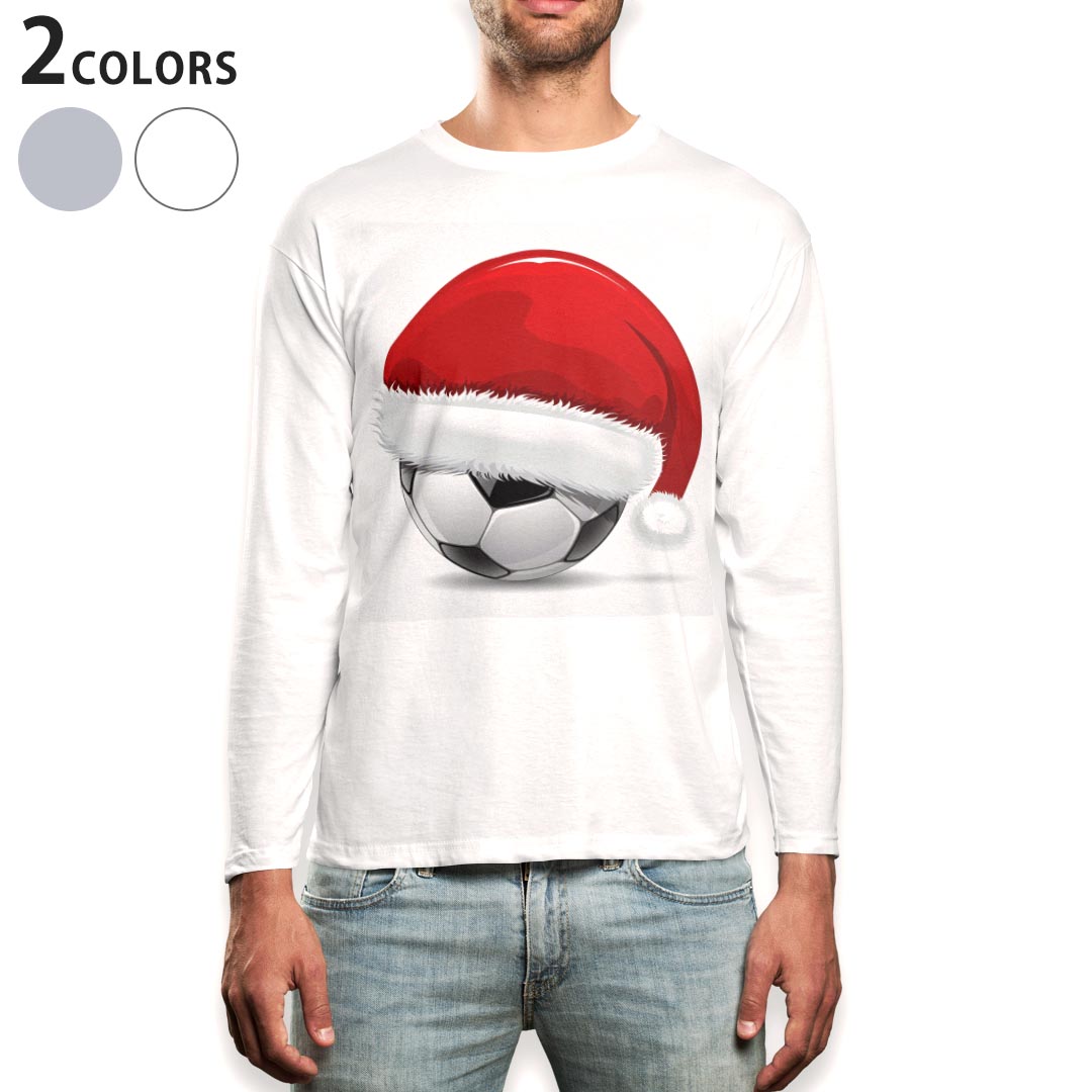 Long-Sleeved - ロング tシャツ メンズ 長袖 ホワイト グレー デザイン XS S M L XL 2XL Tシャツ ティーシャツ T shirt long sleeve 001213 サッカー　クリスマス