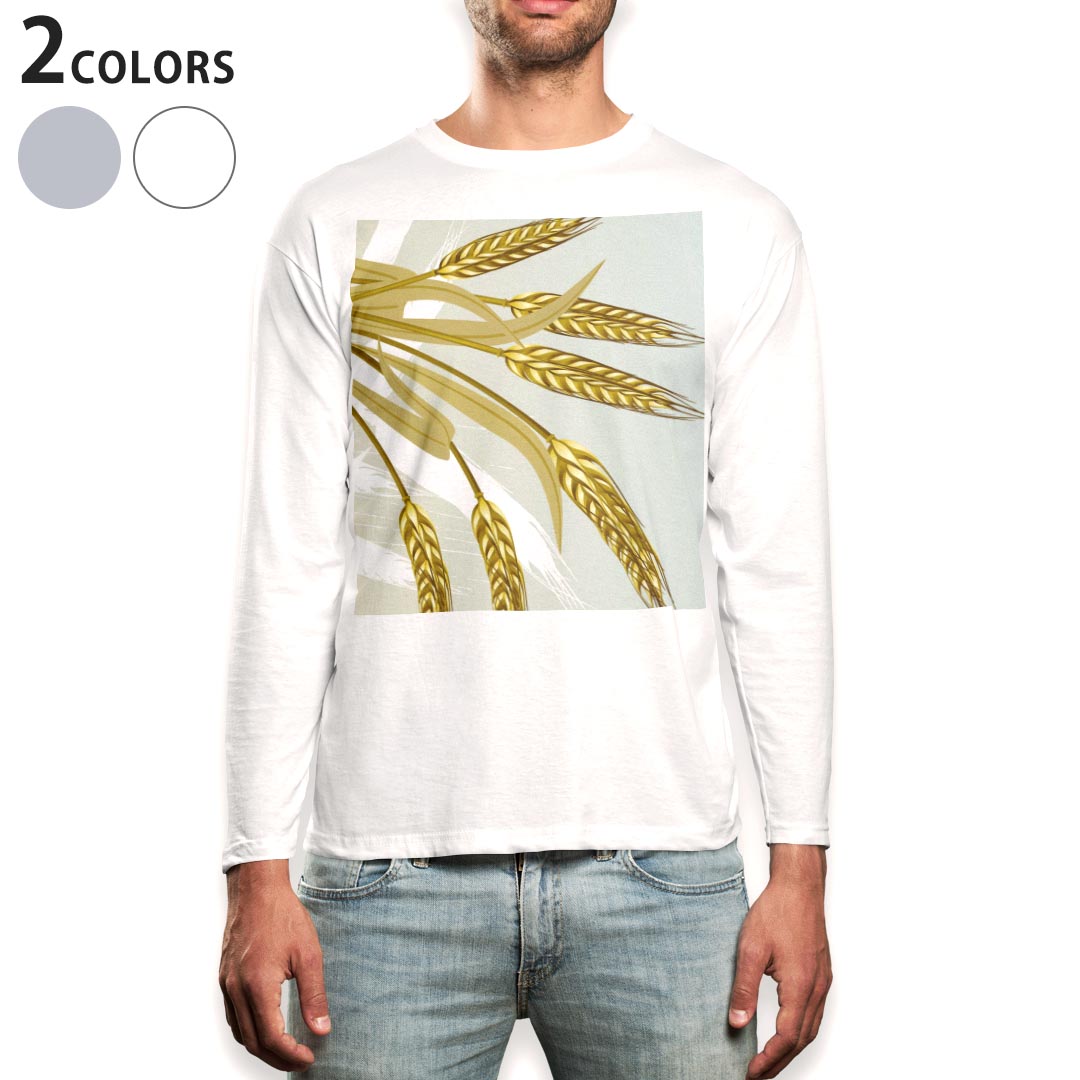 ロング tシャツ メンズ 長袖 ホワイト グレー デザイン XS S M L XL 2XL Tシャツ ティーシャツ T shirt long sleeve 001295 麦　秋　植物