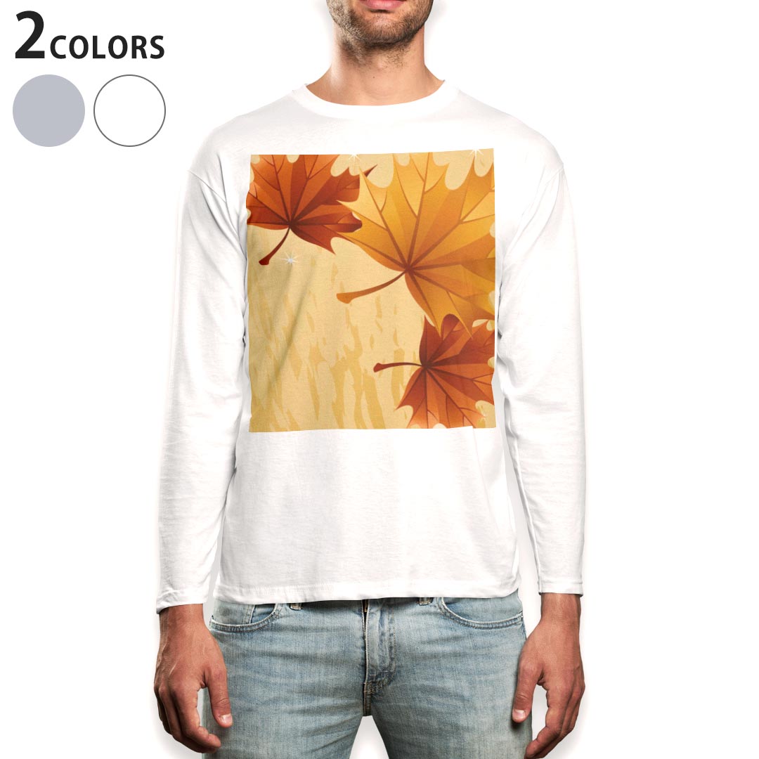 ロング tシャツ メンズ 長袖 ホワイト グレー デザイン XS S M L XL 2XL Tシャツ ティーシャツ T shirt long sleeve 001301 紅葉　秋