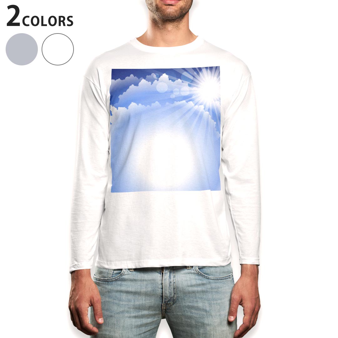 ロング tシャツ メンズ 長袖 ホワイト グレー デザイン XS S M L XL 2XL Tシャツ ティーシャツ T shirt long sleeve 001386 太陽 雲 青空