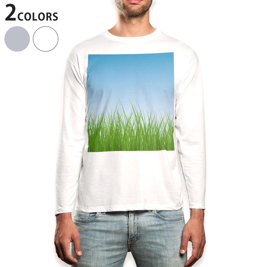 ロング tシャツ メンズ 長袖 ホワイト グレー デザイン XS S M L XL 2XL Tシャツ ティーシャツ T shirt long sleeve 001394 草