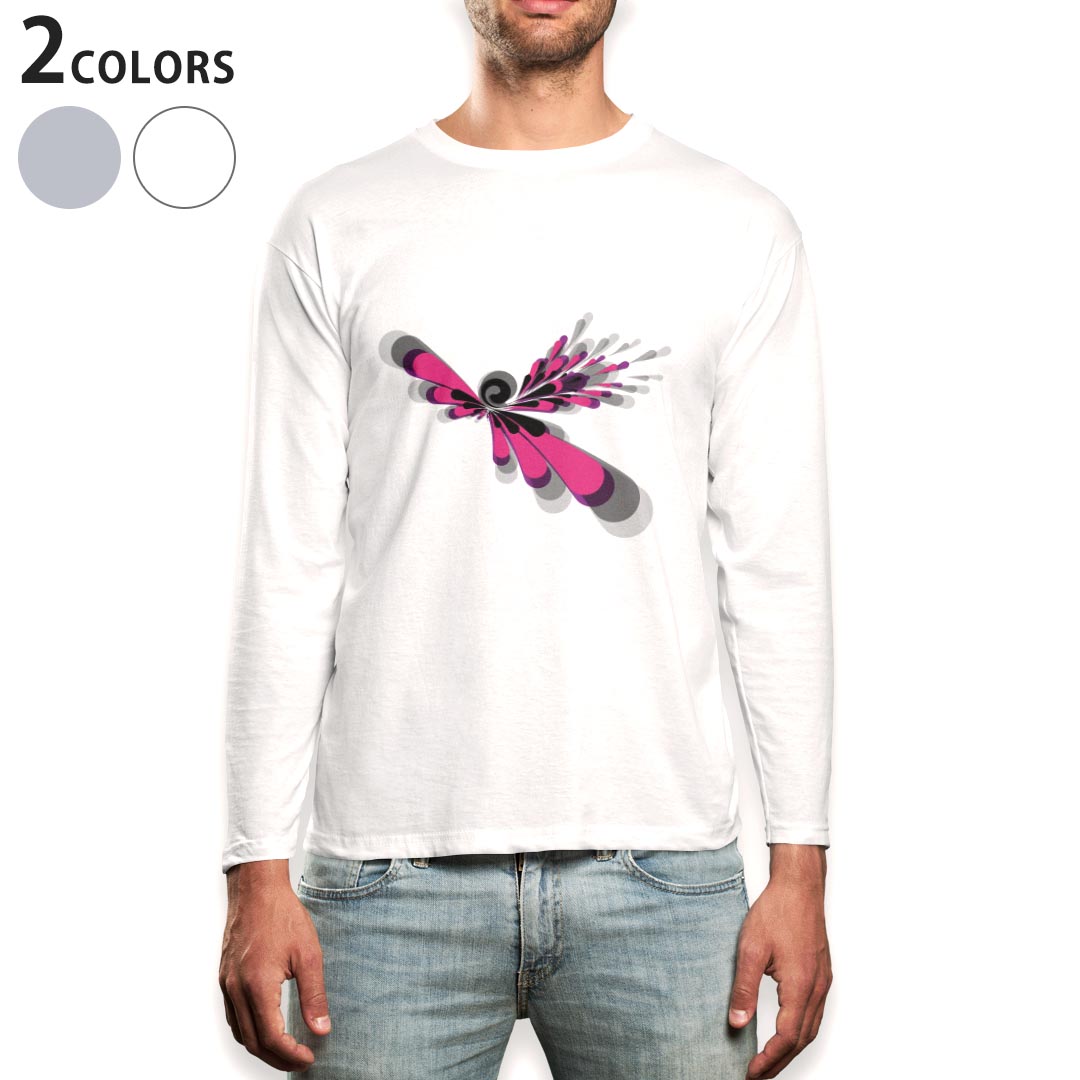 Other - ロング tシャツ メンズ 長袖 ホワイト グレー デザイン XS S M L XL 2XL Tシャツ ティーシャツ T shirt long sleeve 001569 トンボ　昆虫