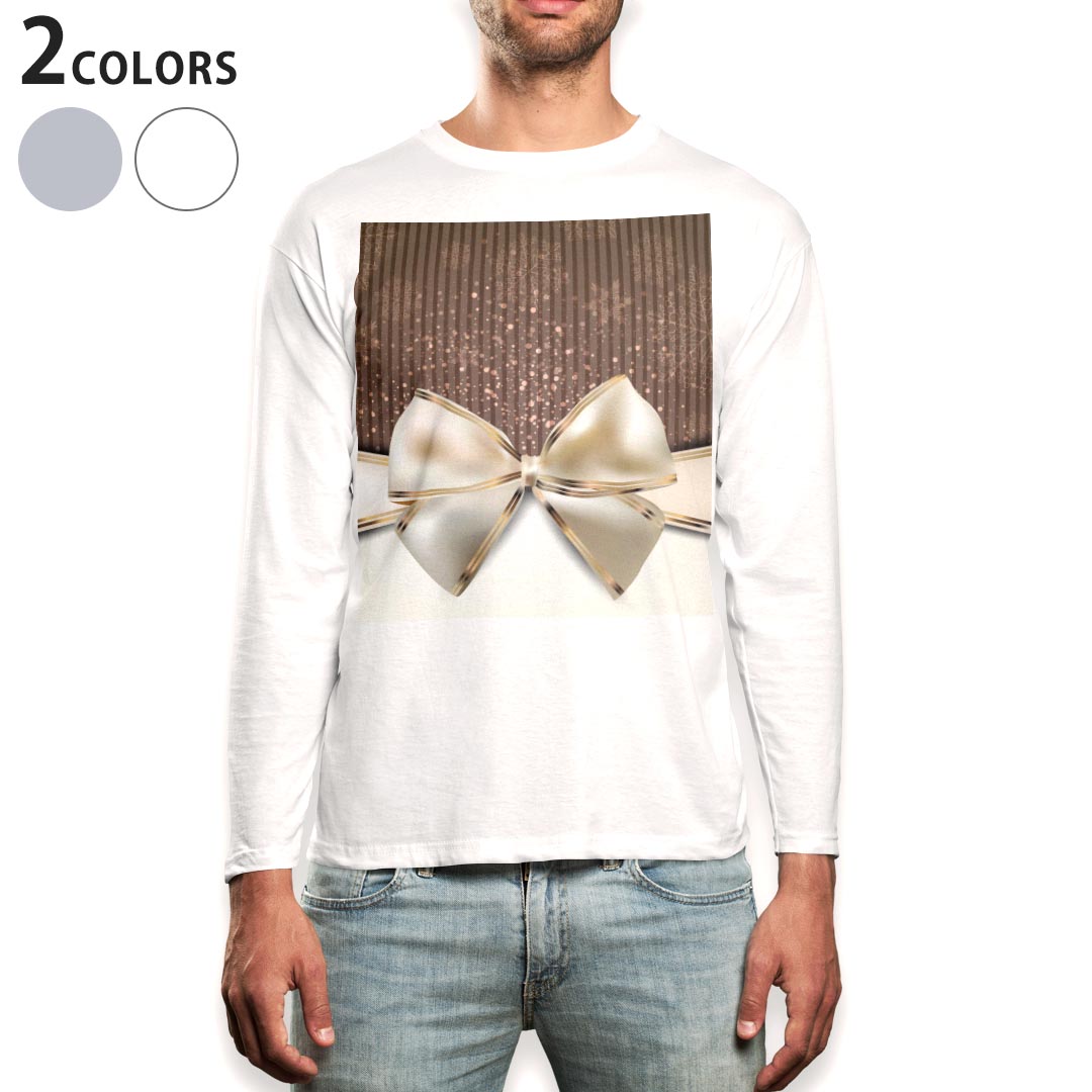 ロング tシャツ メンズ 長袖 ホワイト グレー デザイン XS S M L XL 2XL Tシャツ ティーシャツ T shirt long sleeve 001607 リボン 冬