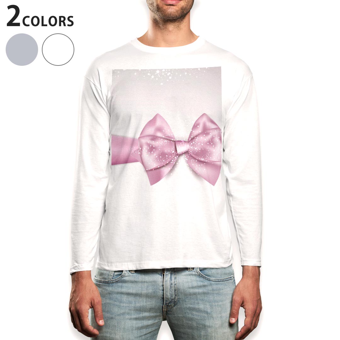 T-Shirts - ロング tシャツ メンズ 長袖 ホワイト グレー デザイン XS S M L XL 2XL Tシャツ ティーシャツ T shirt long sleeve 001633 リボン
