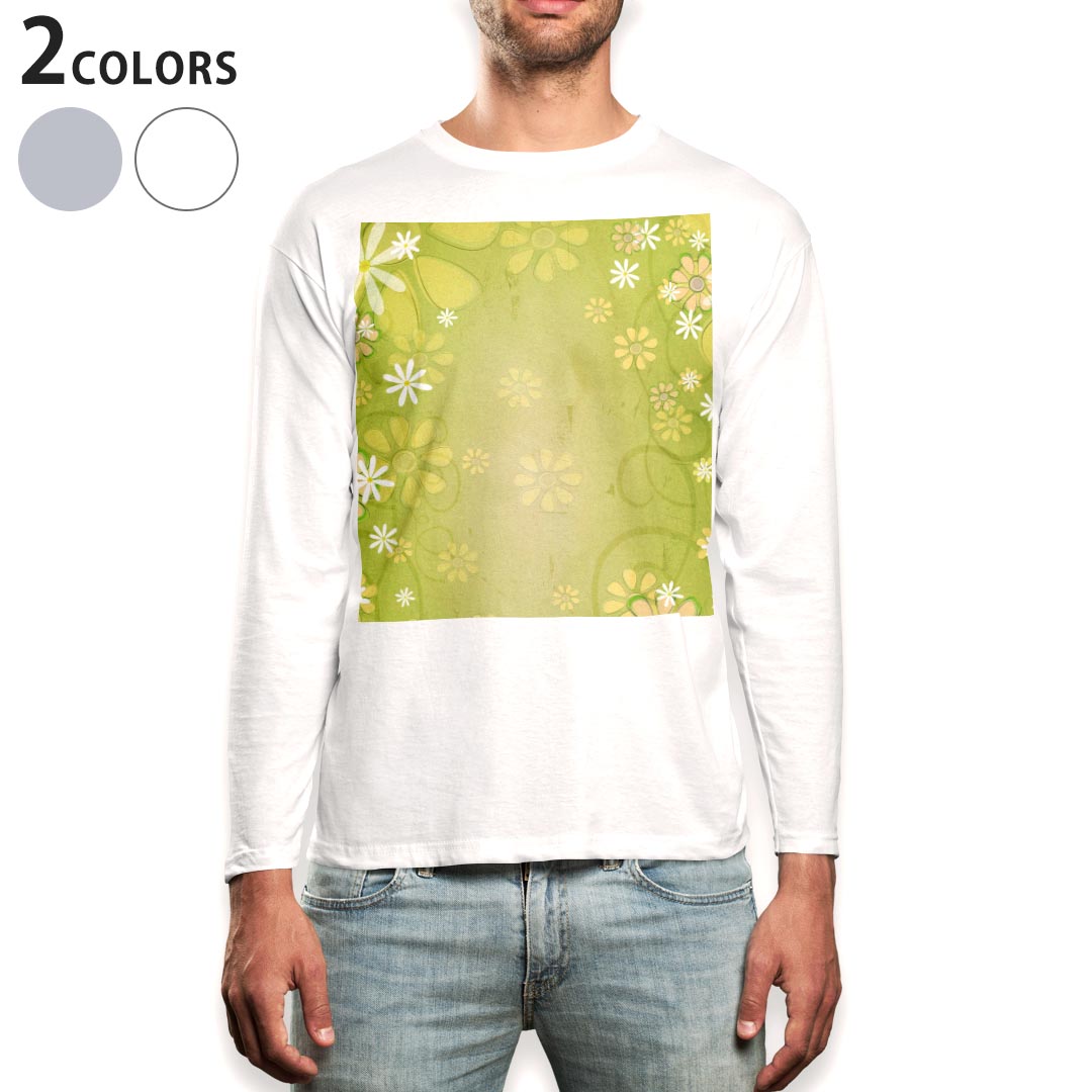 Long-Sleeved - ロング tシャツ メンズ 長袖 ホワイト グレー デザイン XS S M L XL 2XL Tシャツ ティーシャツ T shirt long sleeve 001636 花　花柄