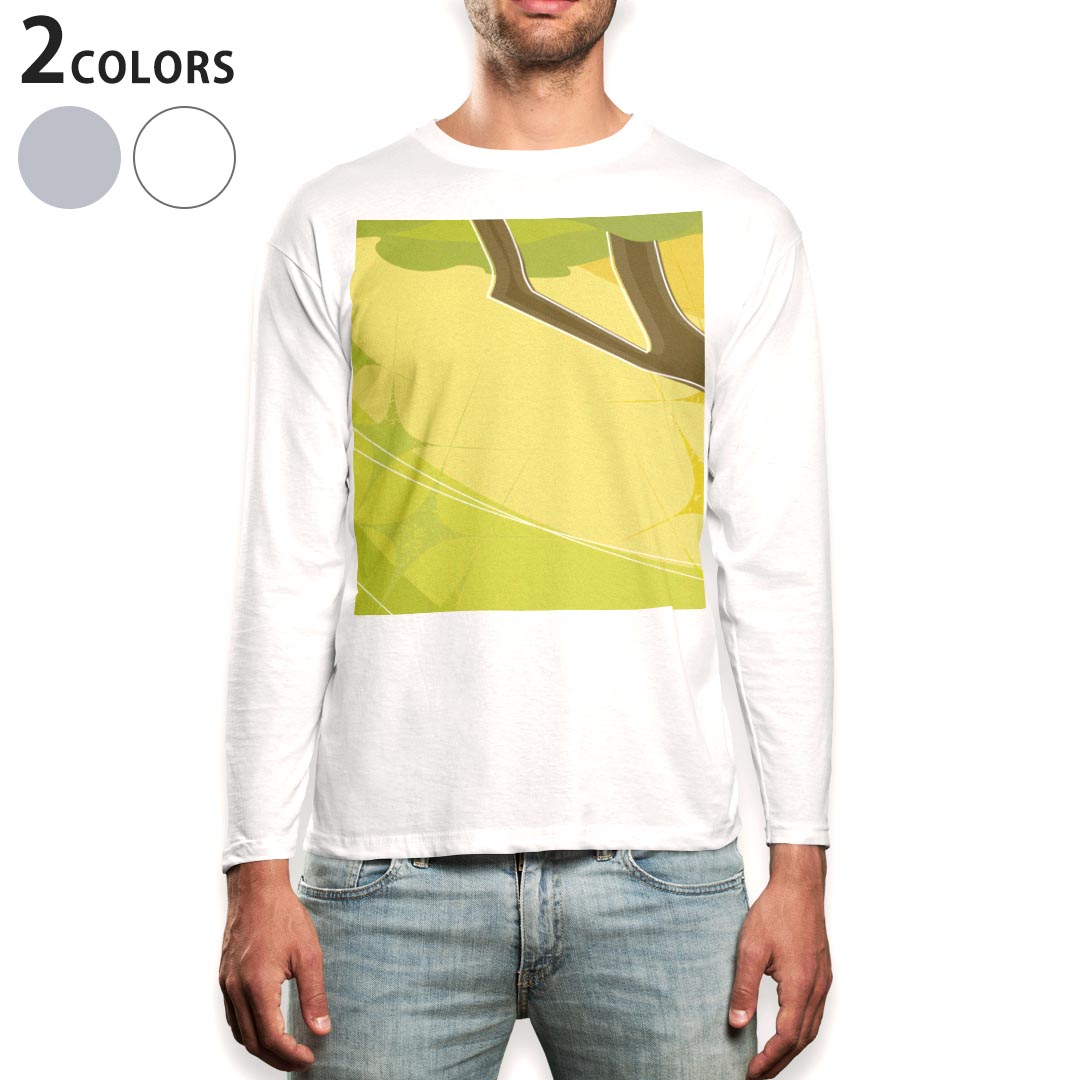 Long-Sleeved - ロング tシャツ メンズ 長袖 ホワイト グレー デザイン XS S M L XL 2XL Tシャツ ティーシャツ T shirt long sleeve 001789 イラスト　シンプル　緑