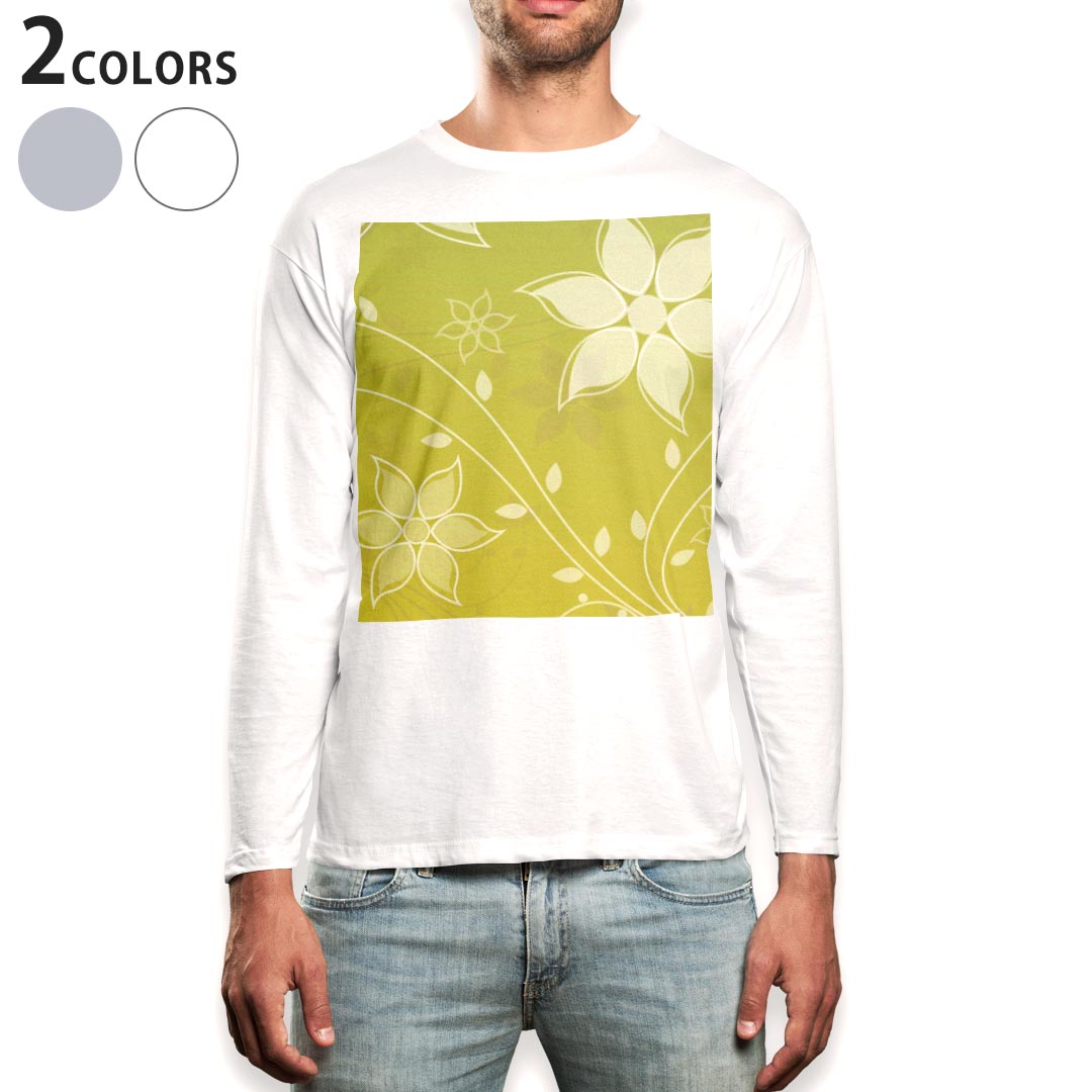 ロング tシャツ メンズ 長袖 ホワイト グレー デザイン XS S M L XL 2XL Tシャツ ティーシャツ T shirt long sleeve 001870 花 フラワー 緑