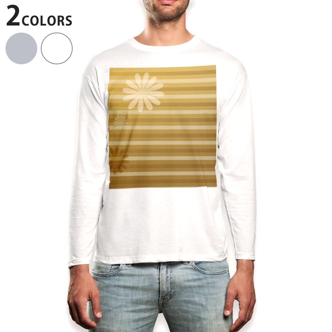 PORTER - ロング tシャツ メンズ 長袖 ホワイト グレー デザイン XS S M L XL 2XL Tシャツ ティーシャツ T shirt long sleeve 001894 花　ボーダー　黄色