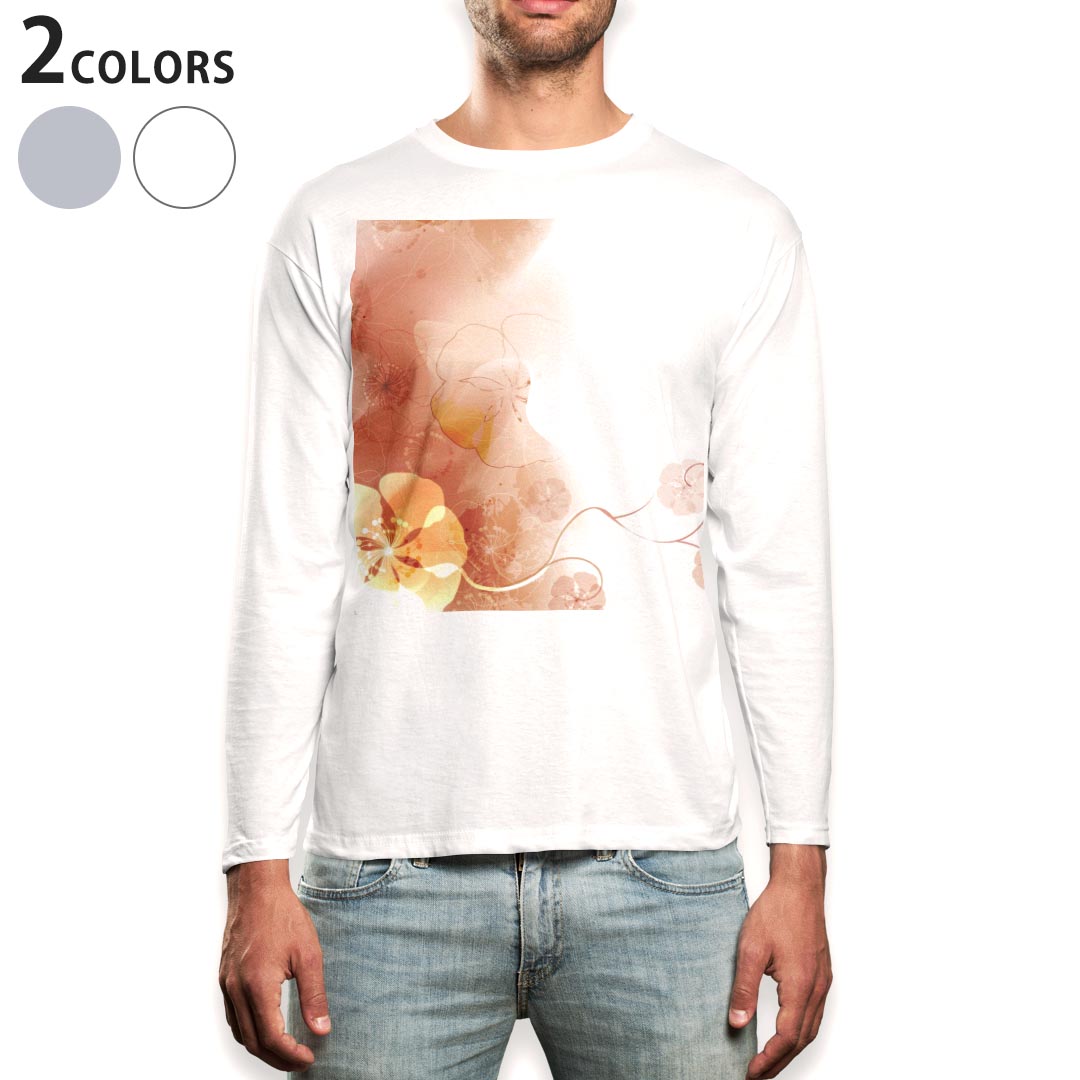 ロング tシャツ メンズ 長袖 ホワイト グレー デザイン XS S M L XL 2XL Tシャツ ティーシャツ T shirt long sleeve 001969 花 フラワー オレンジ